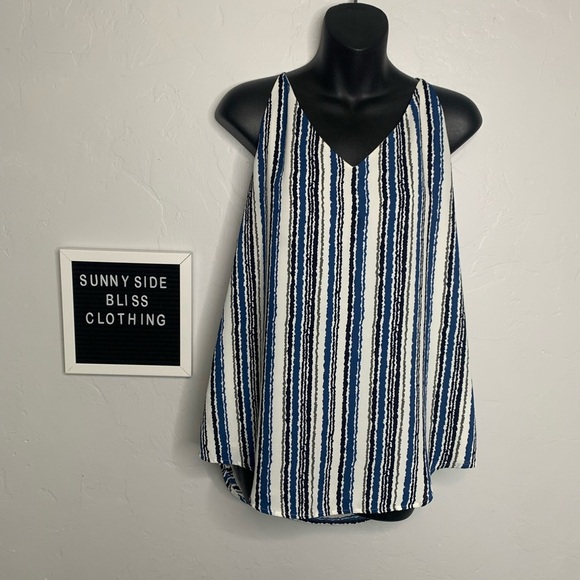 LOFT Blue White Striped Halter Camisole Tank Top Flowy V-Neck Size Medium - Picture 1 of 7
